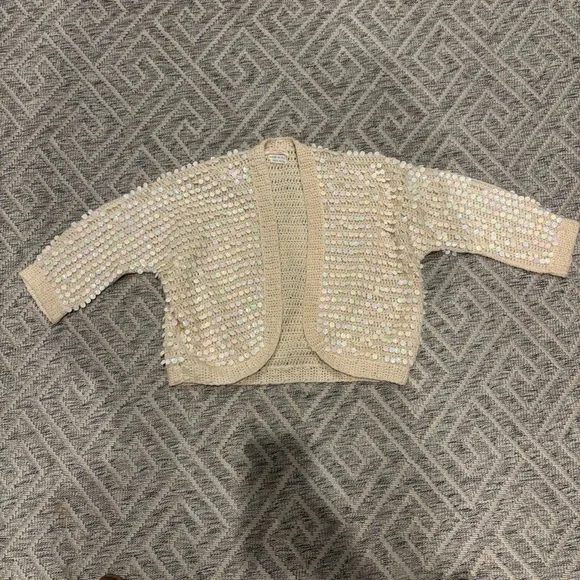 Vintage 70s Italian Wool Sequin Sweater Cropped Disco Glam - Picture 3 of 4